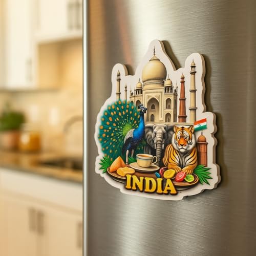 Image of Naxon India Theme Souvenir Wooden Refrigerator Stylish Fridge Magnet - Fridge Decoration Magnet for Kitchen & Home Decor | Perfect Souvenir Gift | Size 3x3 Inches | Pack of 1
