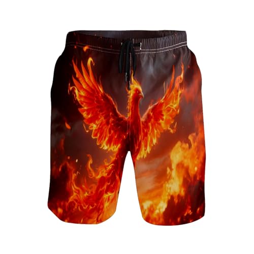 Mens Swim Trunks Board Shorts Long Quick Dry Flame Phoenix(26) Swimwear Shorts with Mesh Lining
