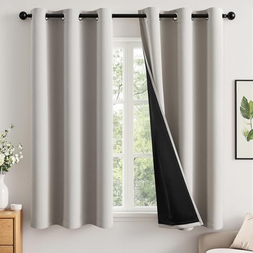Image of MIULEE Stone 100% Blackout Curtains for Bedroom 40x63 Inch Long | 2 Thick Layers Thermal Insulated Window Curtains with Black Liner, Noise Reducing Grommet, Drapes for Living Room, 2 Panels