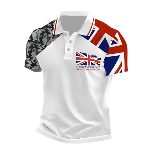 Union Jack Tshirt for Men British Flag Bunting Ve Day Polo Shirts England Rugby Cricket Shirts Funny GolfSummer Plus Size Short Sleeve Collared Button Down Poloshirt Muscle Tees White