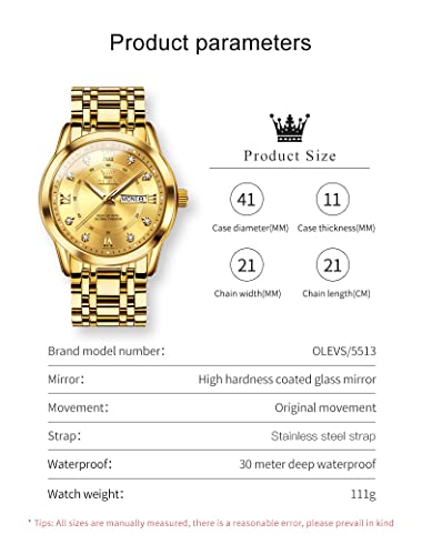 Olevs Mens Stainless Steel Watches Waterproof Date Analog Quartz Watch Business Wristwatches Watches For Men Gold… #TOP5
