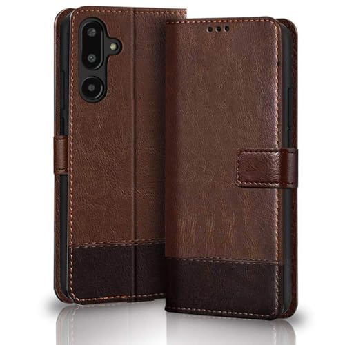 Image of TheGiftKart Flip Back Cover Case for Samsung Galaxy M56 5G / F56 5G | Dual-Color Leather Finish | Inbuilt Stand & Pockets | Wallet Style Flip Back Cover Case (Faux Leather, Brown & Coffee)