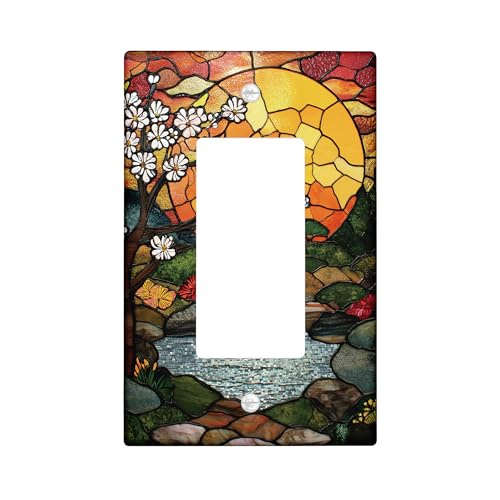 Generic Stained Glass Light Switch Cover Plate, Multicolor Sunrise Nature Single Rocker Wall Plates, Spring Summer Wall Decor, Standard Size Thermoplastic Plate Cover Single Rocker