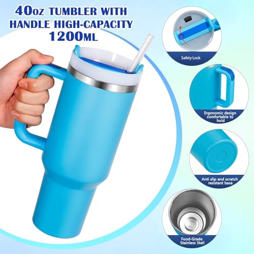 Image of House of Quirk Quencher 1.2 Litre Stainless Steel Double Vacuum Insulated Tumbler with Lid and Straw for Hot and Cold Beverages (Aqua)