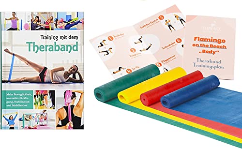 Training mit dem Theraband | Set aus Buch und 4 Bändern in grün, gelb, blau und rot (verschiedene Stärken) | für indoor und outdoor zum Trainieren | Anfänger bis Fortgeschrittene Cover