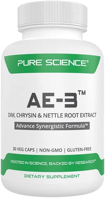 Pure Science AE-3 Chrysin with DIM & Stinging Nettle Root Extract and BioPerine â€“ Natural Aromatase Inhibitor & Estrogen Blocker for Men â€“ 30 Capsules