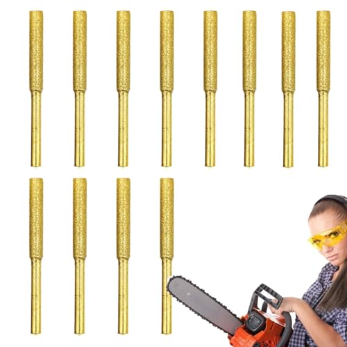 Sghtil Ruedas de afilado chapados en titanio, limas de motosierra para sacapuntas de motosierra eléctrica | Puntas de afilado de lima de piedra de rebaba chapada en titanio 4 mm/4,8 mm/5,5 mm | 12 X