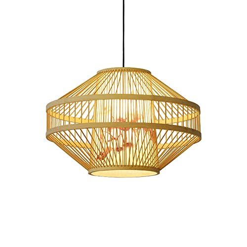 Suspension E27 vintage en rotin avec diffuseur acrylique anti-éblouissement