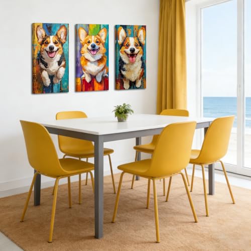 SWQYLB Corgi Wall Art Dog Pictures 3 Pieces Cute Corgi Poster Prints Colorful Dog Paintings Abstract Animal Artwork for Living Room Framed (16x8inchx3 Pieces) by SWQYLB - Used condition - Image 2