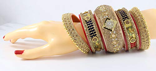 Image of NMII Traditional Gold Plated Acrylic Bangles Bridal Chuda Set For Women & Girls with Zircon Diamond & Pearls Beads Work | Royal Wedding Chudas | Premium Look | Bangles For Wedding, Festive, Function