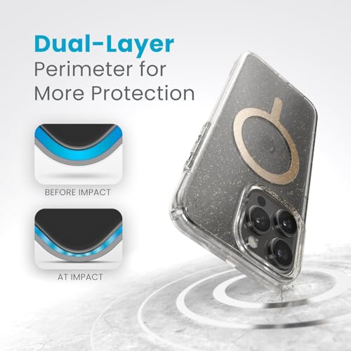 Image of Speck Presidio Lux Glitter MagSafe Case for Apple iPhone 16 Pro Max, Clear /Gold Glitter