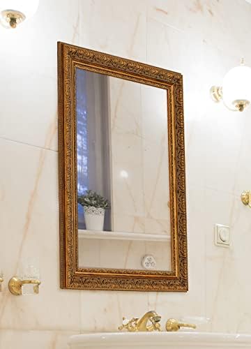 Hitchcock Butterfield 24.5" x 60.5" Rectangle Chalet Traditional Vintage Gold Bathroom Mirror, Vanity Mirror, Wall Mirror, Accent Mirror, Decorative Mirror, Full Length Body Mirror