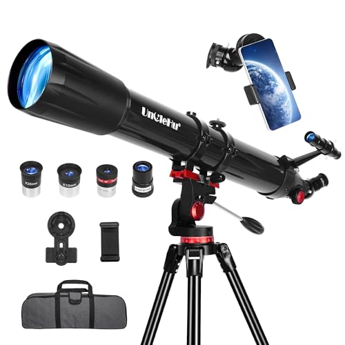 UncleHu Telescopio para Astronomía Adultos Principiantes, 36X-450X, 90mm Apertura 900mm Refractor Profesional Portátil Telescopios Astronómicos con Trípode&Adaptador para Teléfono&Bolsa de Transporte