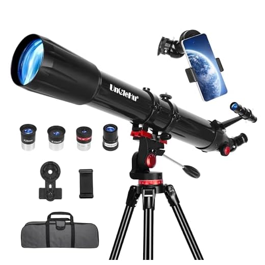 UncleHu Telescopio para Astronomía Adultos Principiantes, 36X-450X, 90mm Apertura 900mm Refractor Profesional Portátil Telescopios Astronómicos con Trípode&Adaptador para Teléfono&Bolsa de Transporte