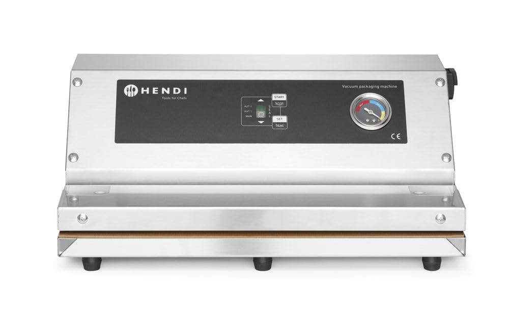 HENDI Vakuumiergerät, für strukturierte Vakuumbeutel, zum Vakuumversiegeln von Lebensmitteln, Pumpenleistung: 20 L/min, Vakuum-Verpackungsmaschine, Vakuumierer, 230V/250W, 383x293x(H)175mm, Edelstahl
