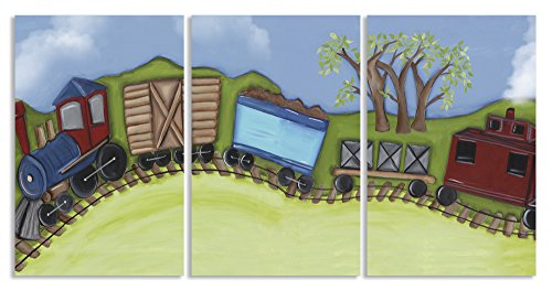 The Kids Room by Stupell Choo Choo Train Travelling On Hillside 3-Pc Rectangle Wall Plaque Set, 11 x 0.5 x 15, Proudly Made in USA