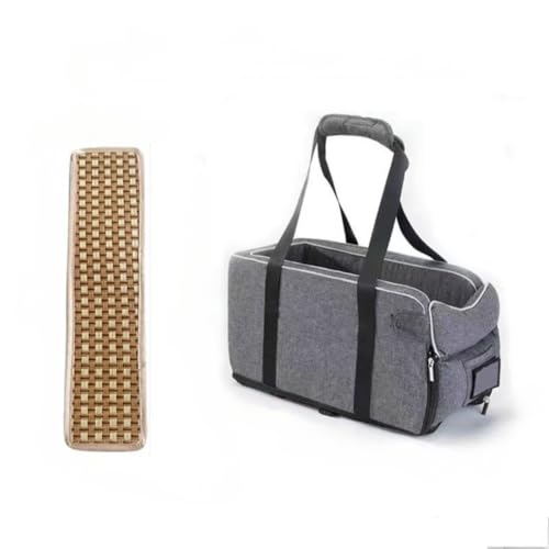 BQQB 犬用ベッド センターコンソールシート カーシート 車内ペット用品 ドライブベッド 滑り止め 組み立て簡単 猫犬ペットキャリア 助手席 車 洗える 夏冬 旅行 (ハンドルモデル(グレー)+クーラー)