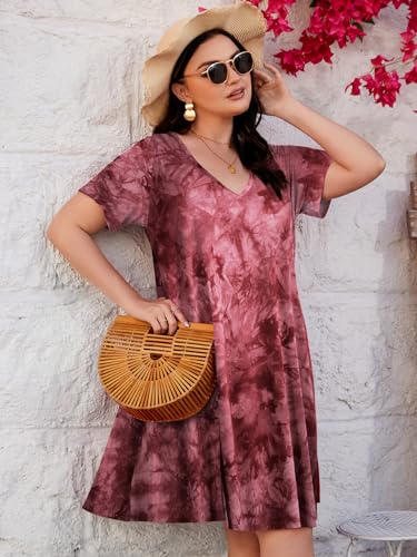 Image of ZENNILO Women's Plus Size Swing Dress with Pockets Casual Summer Dresses V Neck Short Sleeve T Shirt Dress for Women