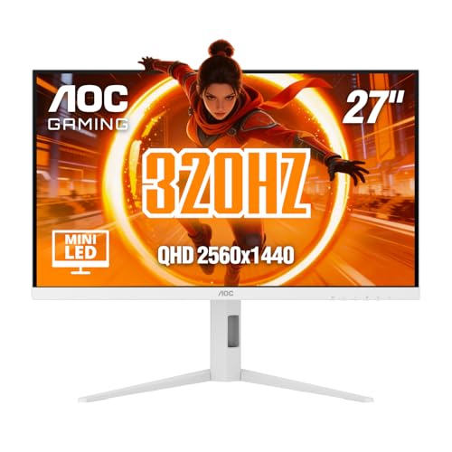 Image of AOC 27 Inch Gaming Monitor QHD 320Hz Mini-LED HDR1000, White, Q27G4SLM /WS | 2560x1440 Computer Monitor, 1ms GtG, HDMI 2.1, DP 1.4, Height Adjustable Stand, Earphone Out, VESA Mount, Console Ready