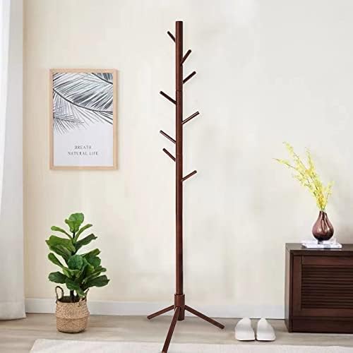 Luersaka Coat Rack Freestanding Tree-Shaped Coat Rack with 8 Hooks, 3 Adjustable Sizes, Coat Hanger Stand for Clothes, Suits, Accessories,Rubberwood,Dark Walnut
