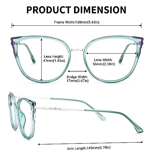 Image of Zeelool Cat Eye Eyeglasses Frame for Women Men Non-prescription Clear Lens ZJGX338746-06 Green
