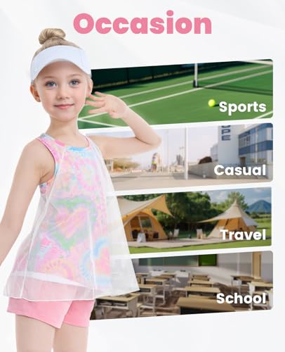 Image of Gogokids Girls 2 Piece Activewear Set, Tulle Sleeveless Tank Tops and Athletic Shorts