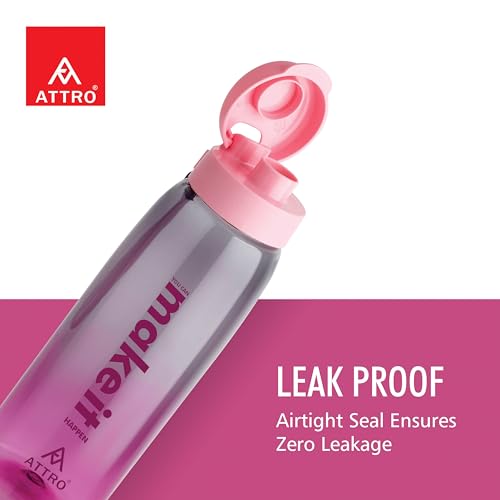 Image of ATTRO Sip Star Plastic Water Bottle - 1000ml, Pink, BPA Free, Leak-Proof, Durable Sports & Travel Bottle, Ideal for Gym, Office, School, Outdoor & Daily Use