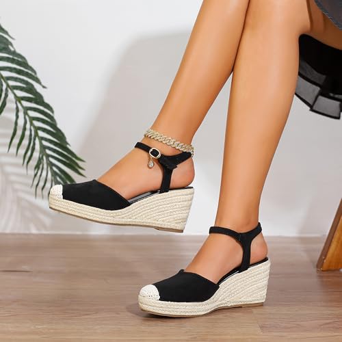 Image of Womens Espadrilles Sandals, Closed Toe Platform for Women Ankle Strap Casual Comfortable Wedge Sandals
