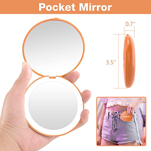 Wobsion Travel Makeup Mirror With Light, 1X/10X Compact Magnifying Mirror,Handheld 2-Sided Pocket Mirror,Led Small Mirror For Purse,3.5In Hand Mirror,Travel Size Mirror For Handbag,Gift,Orange #TOP4