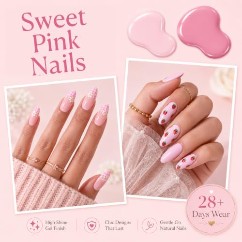 Image of AZUREBEAUTY 6 Colors 15ml HEMA Free Pink Purera Gel Nail Polish Set, Same Color Bottles, Soak Off UV LED Gel Polish Kit Nail Art for DIY at Home Manicure Salon Gift, Neon Light Bright Baby Pink