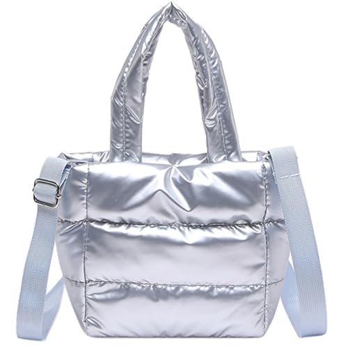 Quilted Metallic Lightweight Phone Crossbody Purse, Puffer Small Tote Bag Soft Padded Adjustable Strap, Women Shoulder Bag