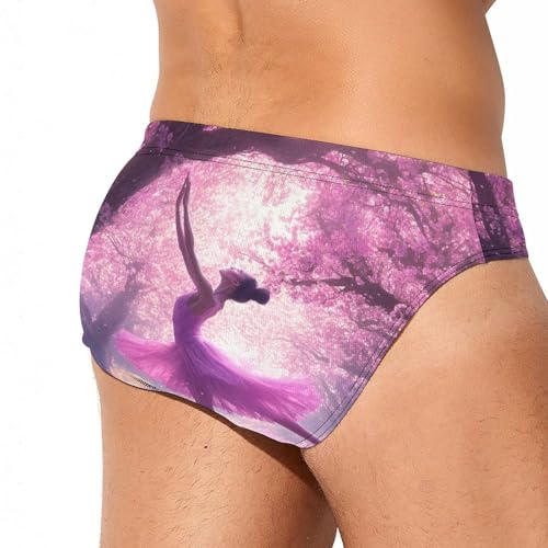 Ballet Dancer Cherry Flowers Mens Swim Briefs Bikini Sexy Low Rise Trunks Swimsuit Bathing Suit Beach3