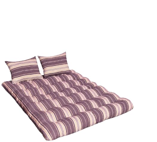 Image of Queen Mattress Bed Foldable Floor 5 x 6 Feet 14 KG White Cotton Rui Gadda (White and Mehroon Lining, Short Queen)