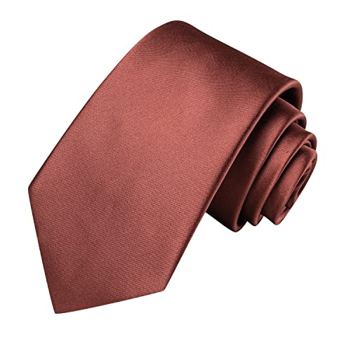 Image of Hi-Tie Solid Burnt Orange Tie Set Men Formal Necktie and Pocket Square Lapel Pin Silver Tie Clip Cufflinks Set Wedding Business 6PCS