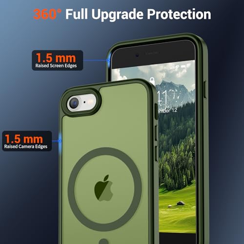 Image of SUPFINE Magnetic for iPhone SE Case 2022 (3rd) /2020 (2nd), iPhone 8 Case (Compatible with MagSafe) (Military Grade Drop Protection) Slim Translucent Matte Phone Case, Cangling Green