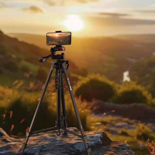 Hama Kamera Stativ (Kamerastativ & Fotostativ f&uuml;r Smartphone & Kamera, Tripod Smartphone, Handystativ, 3-Wege-Kopf, Schnellwechselplatte, h&ouml;henverstellbar 58-153 cm, bis 3 kg, mit Tasche)