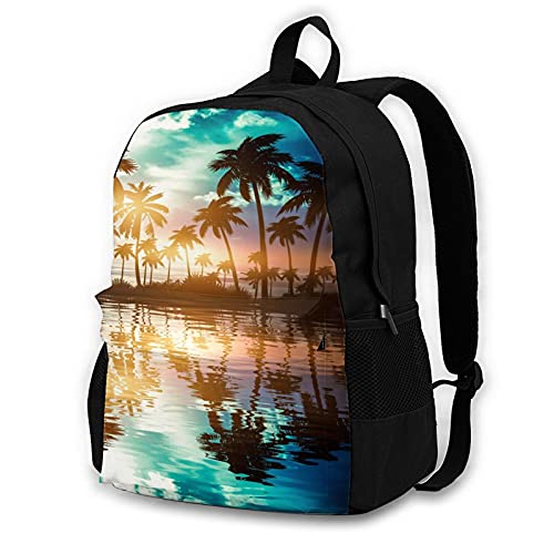 Beach Sunset Palm Tree Backpack Bookbag Shoulder Bag Casual Daypack 17 Inch Plus Laptop Bag for Unisex Teens Girls 1-5th Grade2