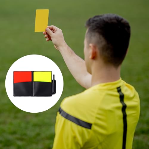 TIESOME 2 Sets Soccer Referee Cards, Red and Yellow Cards with Leather Case, Recording Papers & Pen, Referee Accessories Kit for Volleyball, Football, Baseball, Rugby, Ideal Coaches Equipment