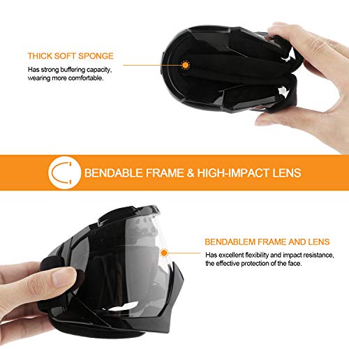 Motorcycle Goggles ATV Dirt Bike Anti Scratch Motocross UV400 Protect Bendable Eyewear Off Road Dust proof Anti Fog Riding Goggles with Adjustable Strap &Color Lens for Adult Youth - Thumbnail 6