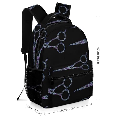 Haircut Barber Scissors Purple Fire Tie-Dye Unisex Backpack Casual Daypacks Lightweight Shoulders Bag for Camping Hiking Travel2