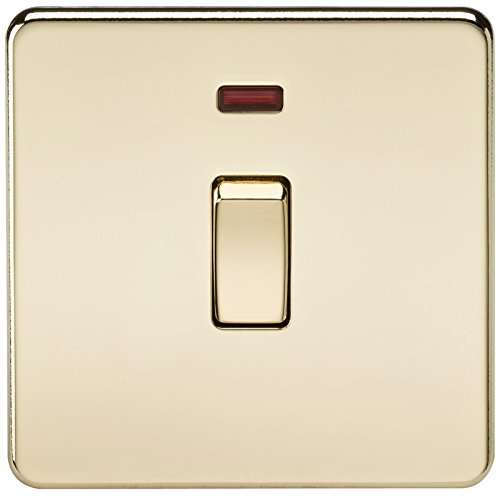 Knightsbridge SF8341NPB 20 A 1-Gang Screwless DP Switch with Neon - Polished Brass by Knightsbridge