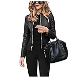 Qesulk Women's Faux Leather Jackets Moto Biker Short Coat Jacket Zip Up Fall Fashion Motorcycle Jackets Trendy Clothes Black