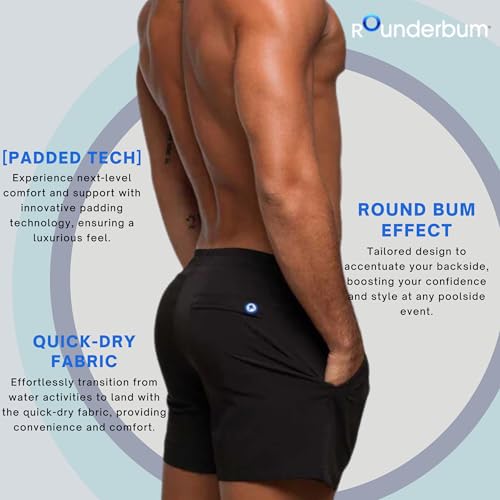 Rounderbum Mens Swimwear | Beach Shorts | Padded Technology | Quick Dry | Bathing Suits | Sport Swim Shorts | Drawstring3