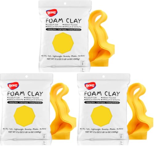 Image of BOHS Yellow Modeling Foam Clay - 1.1 Lbs, Squishy,Soft, Air Dry -for Flower Mirror,Cosplay,Fake Bake, Slime Supplies-500g (Pack of 3)