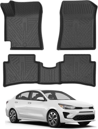 Mixsuper Rio Floor mats-Floor mat for Kia Rio 5-Door 2018 2019 2020 2021 2022 2023,All Weather TPE Rubber Floor Liners Protection for Rio Accessories,2 Row Anti-Slip Car Mats, Black