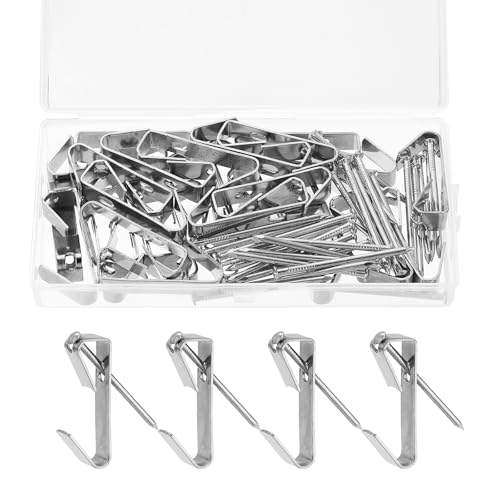 Image of uxcell 60 Pcs Picture Hangers, 100lb 44.4mm Picture Hanging Kit Picture Hanging Hooks Picture Hooks for Wooden Wall or Drywall Frame Painting Art Photo(30 Hangers + 30 Nails), Silver
