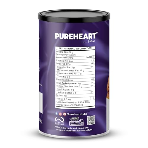 Image of Pureheart Premium Pecan Nuts 180g | Premium Natural Pecans | Healthy Dry Fruits Snack | Rich in Protein, Fibre & Antioxidants | Ideal for Snacking & Baking