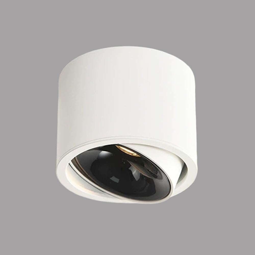 3.7" LED Ceiling Mount Spotlight Adjustable Spot Lighting Fixture Exposed Mounted Focus Accent Lamp, 30° Rotation Directional Spotlights for Living Room Hallway(Black+white-3500K)