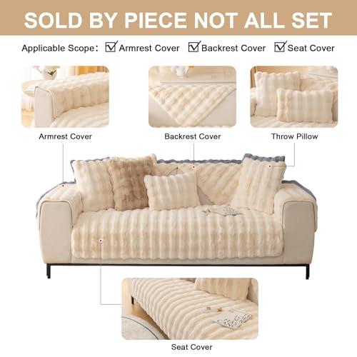 ShowyLive Sofa Covers 1 2 3 4 Seater Couch Covers,Thick Corner Sofa Slipcover L Shape Chaise Longue Furniture Protection for Living Room- Super Soft Armrest/Backrest Covers (Beige - Image 2