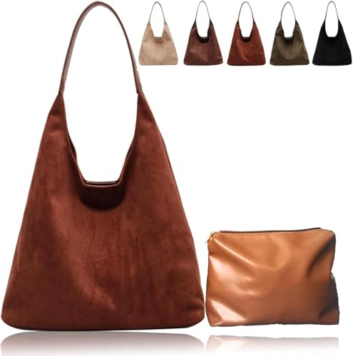 Modavo Suede Tote Bag, Slouchy Hobo Bags, Retro Soft Slouchy Shoulder Purses Handbags, Modavo Vintage Faux Suede Bag